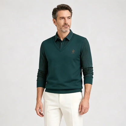 【M-4XL】Camiseta polo de cachemira de alta calidad con diseño patchwork para hombre - Cálida y versátil