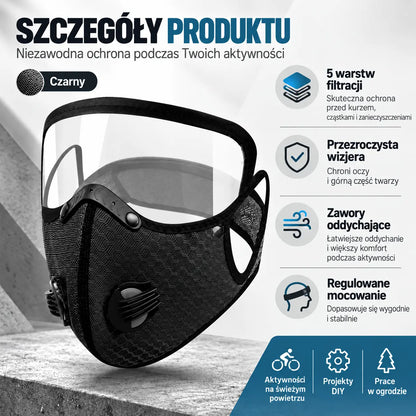 🔥 【OFERTA LIMITOWANA: Kup 1, drugi otrzymasz gratis】 Wielofunkcyjna maska ochronna do sportu i pracy 🚴 | Odpinana szybka HD · Idealna do jazdy na rowerze, koszenia trawy i prac w zapyleniu · 4 kolory