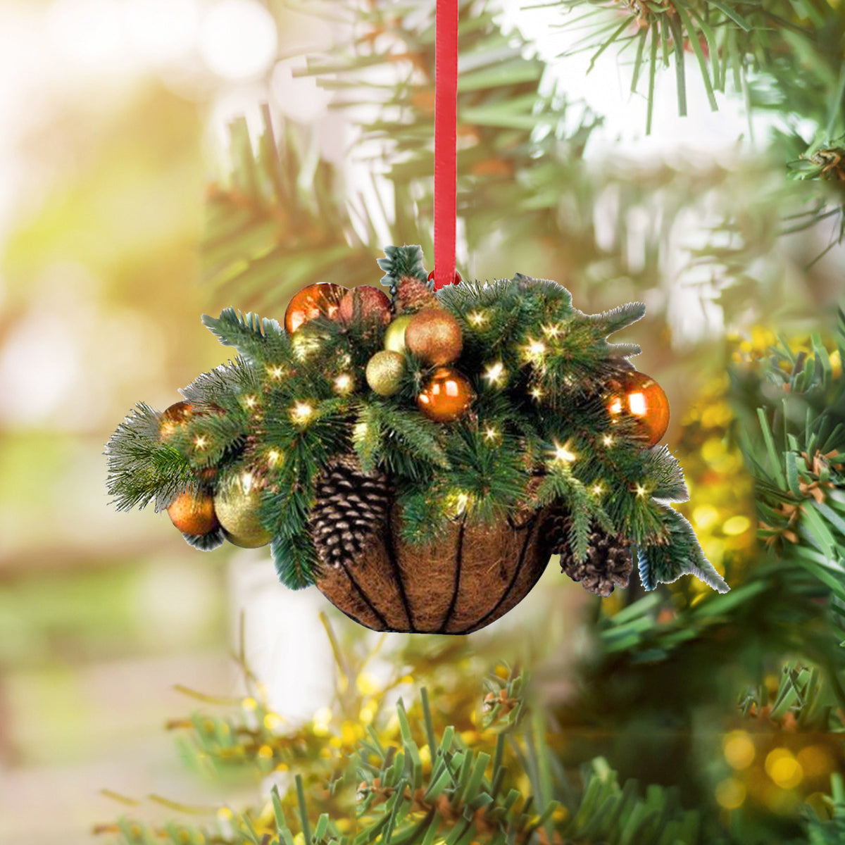 🎄 2D akrylový vánoční květinový koš, vánoční ozdoba na stromeček