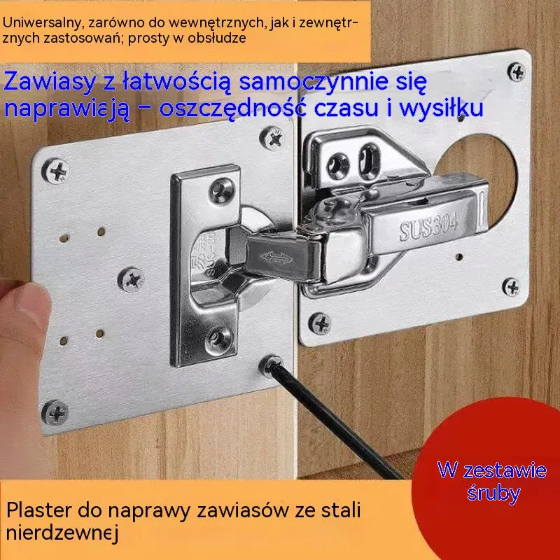 1 zestaw 109zł 🚪 Zestaw 10 sztuk (wkręty w komplecie) – płytka naprawcza ze stali nierdzewnej (zawiasy nie wchodzą w skład zestawu)