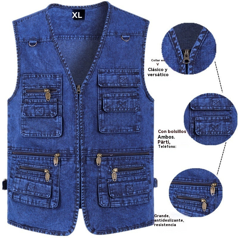 🔥El más vendido en España🔥【XL-7XL】2025 Chaleco vaquero multibolsillos para hombr💥Elegante, 💥Duradero, 💥Alta calidad, 💥Perfecto para pesca, actividades al aire libre y fotografía