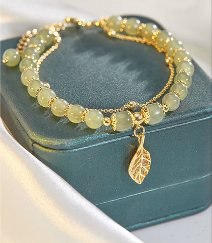 ✨Compra una y llévate otra gratis🔥Pulsera de jade hetiano con hoja de albaricoque en oro de 14 quilates (2025)