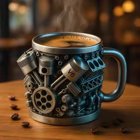🎁Гореща разпродажба——50% отстъпка🔥☕ Чаша за кафе от неръждаема стомана Creative Engine V6V8, механичен дизайн