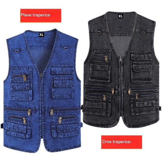 🔥 【Nova kolekcija -50%】Muški traper prsluk s mnogo džepova 【XL–7XL】 – Izdržljiv, prozračan i udoban