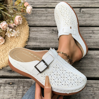Eleganckie i przewiewne chodaki z metalową klamrą, retro letnie buty z zamkniętymi palcami, codzienny komfort ortopedyczny