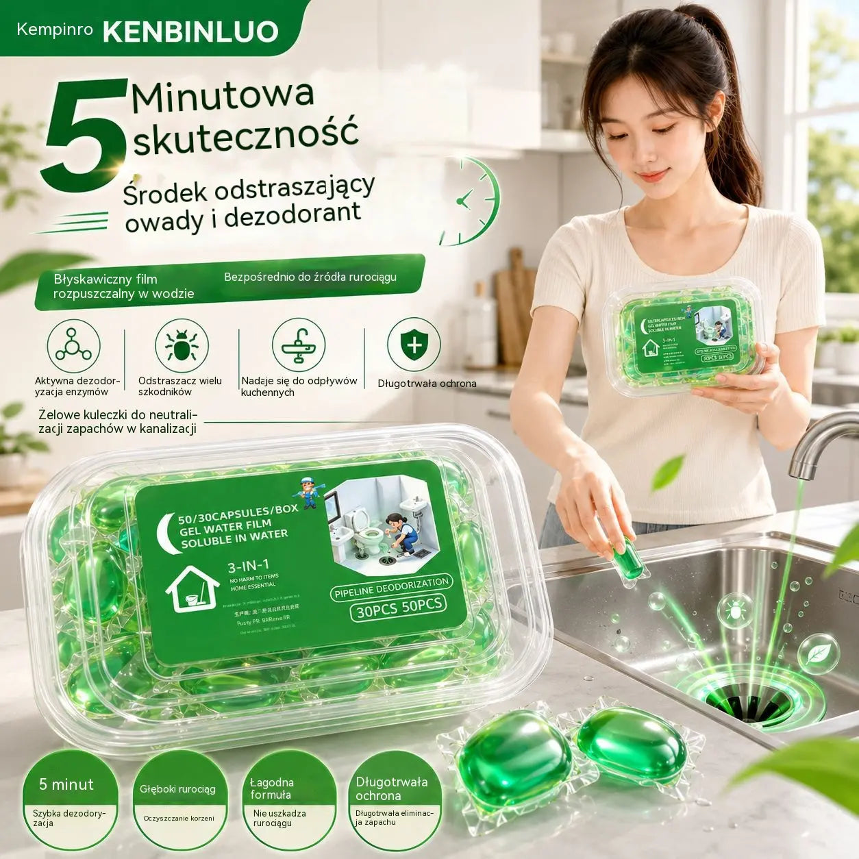 2 opakowania (100 tabletek) 👍Kapsułki rozpuszczalne w wodzie do usuwania nieprzyjemnych zapachów z odpływów - idealne rozwiązanie zapobiegające rozprzestrzenianiu się nieprzyjemnych zapachów w łazienkach i kuchniach.