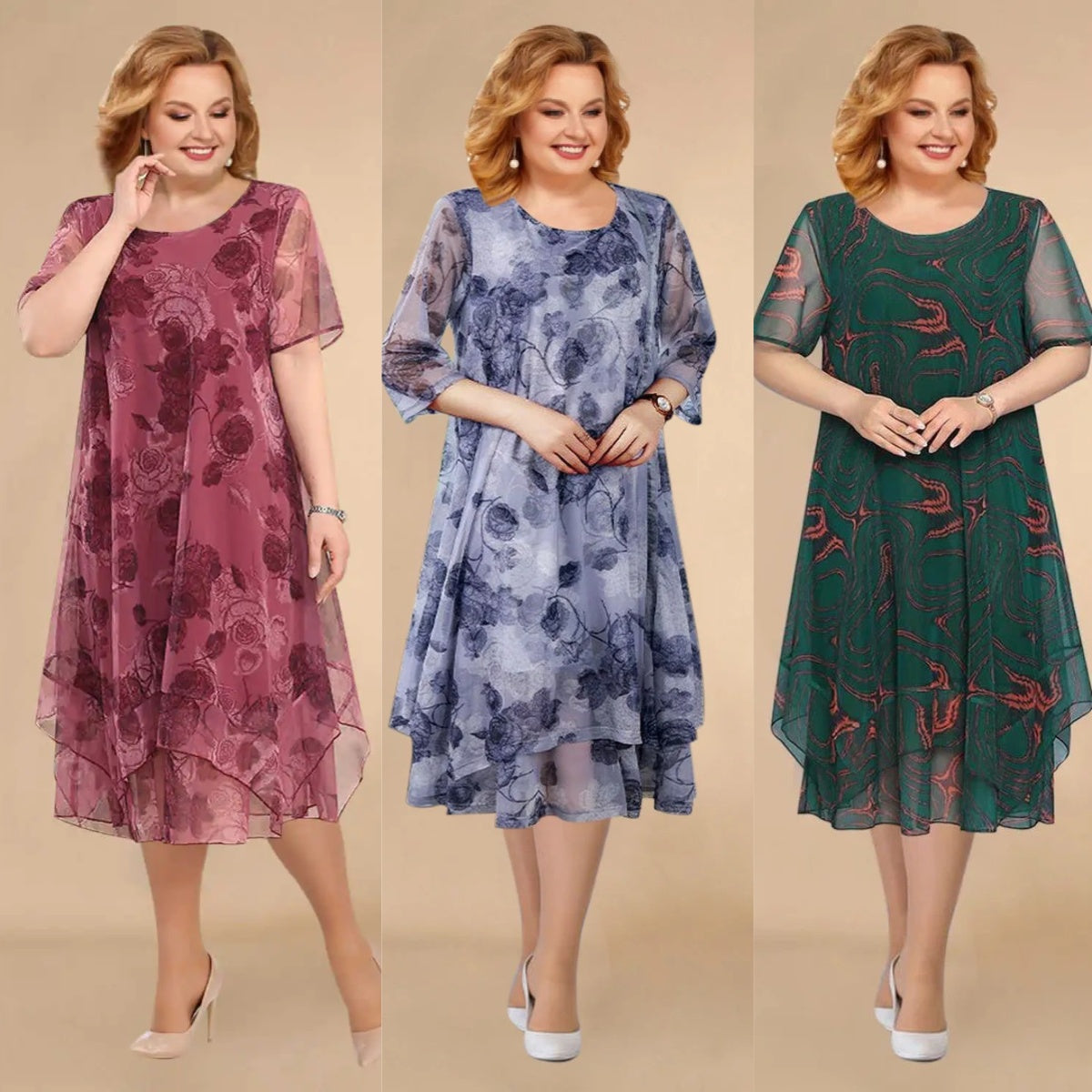 🌺【L-5XL】Krótka sukienka midi w kwiaty z krótkim rękawem