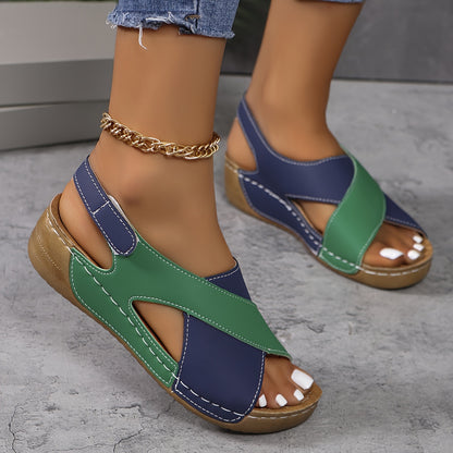 💜💛🧡【36-43】Sandalias de cuña para mujer europeas y americanas, cómodas sandalias playeras con velcro y tira al tobillo.