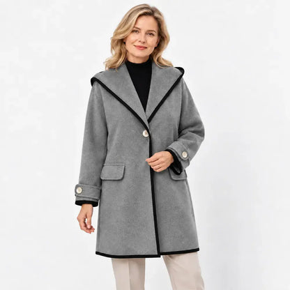 ❄️🥰【S-5XL】Nowość na jesień/zimę 2026: Luźny wełniany płaszcz w stylu color-block, z kapturem i okrągłym dekoltem