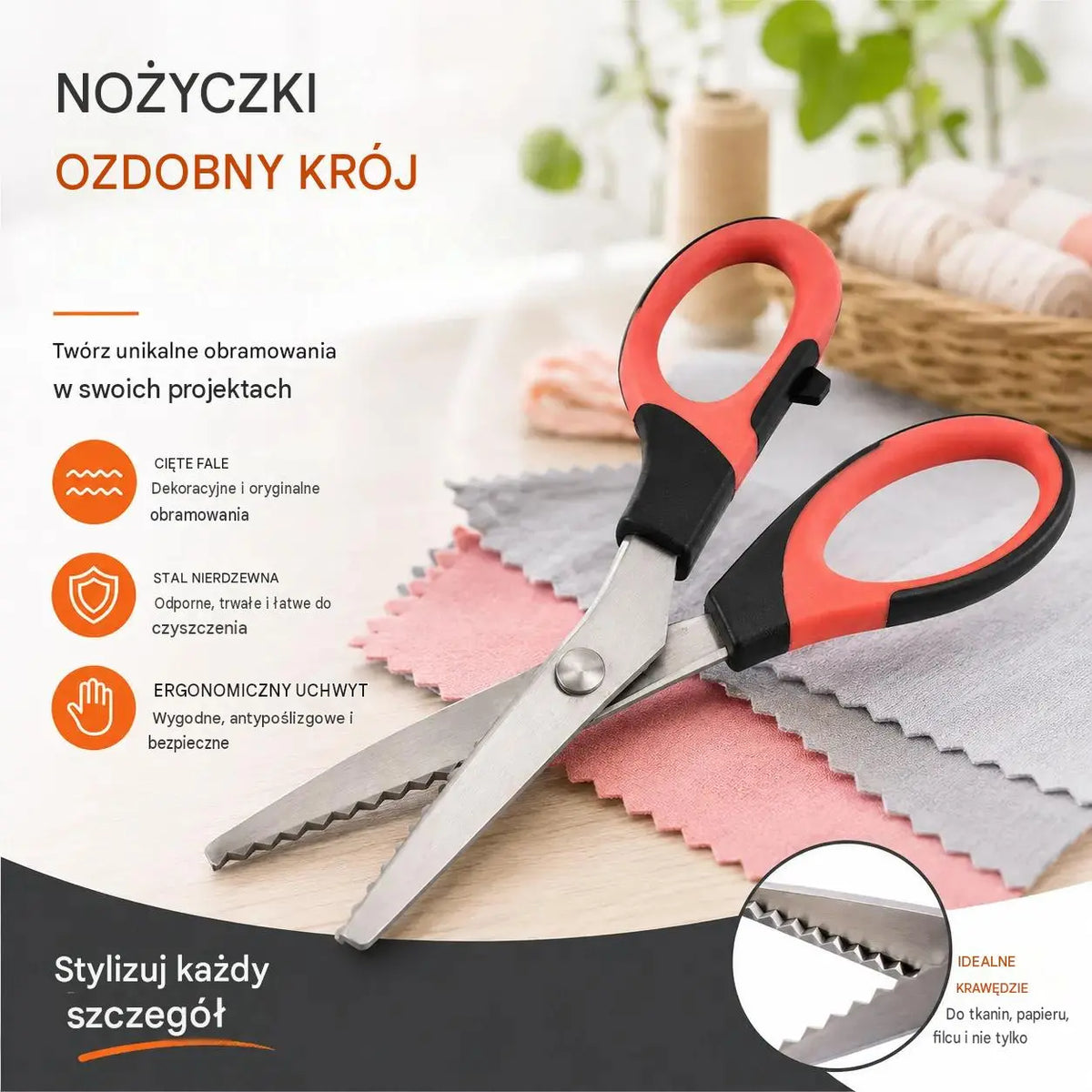 ✂️ Uniwersalne nożyce krawieckie tnące w ząbki – do tkanin, papieru i rękodzieła 🧵