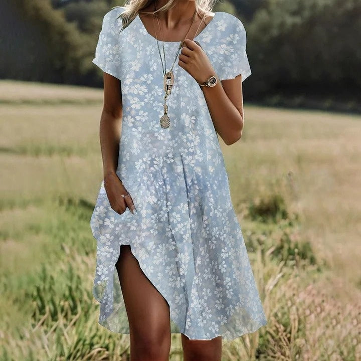 🛒【Ostatni dzień promocji】💖【S-3XL】👗2026 nowa sukienka na co dzień z okrągłym dekoltem i nadrukiem na wiosnę i lato