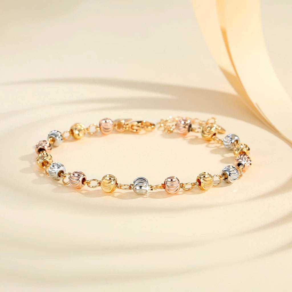 🤍🎀Más vendido✨ Pulsera de cuentas de ojo de gato en oro rosa brillante de 18 quilates