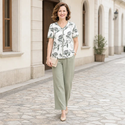 👚 【Rozmiary L-4XL】Zestaw casualowy z nadrukiem lotosu – wygoda i elegancja na letnie dni