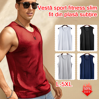 💥【Compra uno y llévate otro gratis】💥Chaleco de malla de seda de hielo para hombre, fino, ajustado, deportivo, sin mangas, para fitness, para hombre