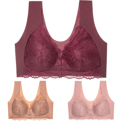 ✨【3-dielna sada】Sexi podprsenka pre väčšie veľkosti bez kostíc s predným zapínaním a krásnym chrbtom