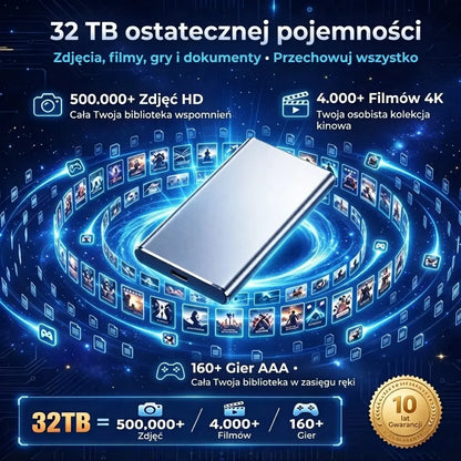 ⚡【32 TB】💾 Ultracienki dysk SSD nowej generacji | Duża pojemność i wysoka prędkość | Przenośna pamięć masowa 🚀