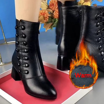 【35-42】Dámske zateplené kožené členkové topánky s bočnou prackou
