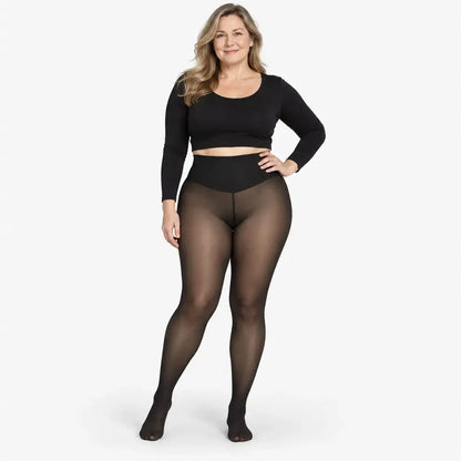 ✨【XS-3XL / 4 kolory】 Legginsy z wełnianą podszewką i efektem przezroczystości; model z pojedynczym szwem z przodu i z tyłu, półprzezroczyste legginsy stanowiące warstwę bazową.