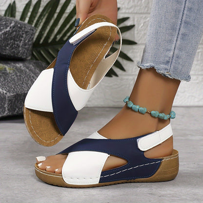 💜💛🧡【36-43】Sandalias de cuña para mujer europeas y americanas, cómodas sandalias playeras con velcro y tira al tobillo.