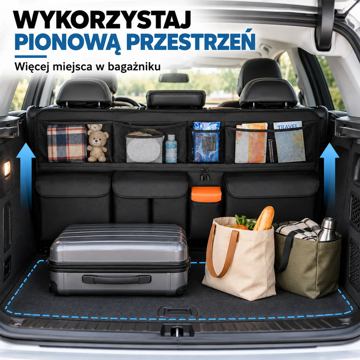 🚗 Wiszący organizer do bagażnika – zwolnij miejsce na podłodze bagażnika i zachowaj porządek! ✨📦