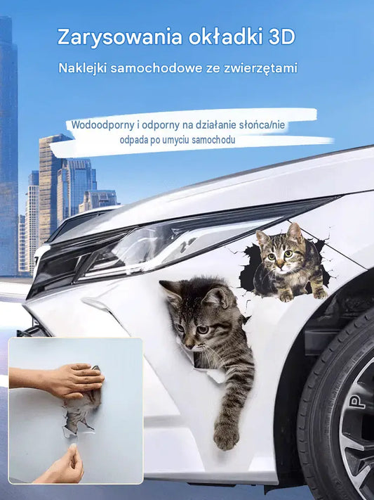 🐱50% zniżki🐱 Trójwymiarowa naklejka w kształcie samochodu z kotem, może być stosowana jako naklejka ścienna w łazience, sypialni i salonie