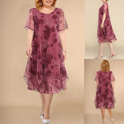 🌺【L-5XL】Krótka sukienka midi w kwiaty z krótkim rękawem
