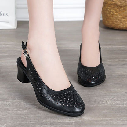 🔥【Caliente-venta en España】👡👡 [35-41] 2025 nuevas sandalias casuales de tacón grueso con suela suave de cuero suave con punta cerrada y malla transpirable