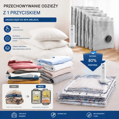 🎁 Zestaw bezprzewodowych toreb kompresyjnych do przechowywania próżniowego