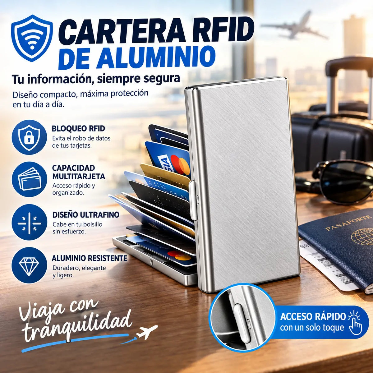 🛡️✨ Zaštitni držač kartica od nehrđajućeg čelika s RFID zaštitom — Kopča za kartice s anti-demagnetizirajućom kopčom, kompaktna i prijenosna 💳