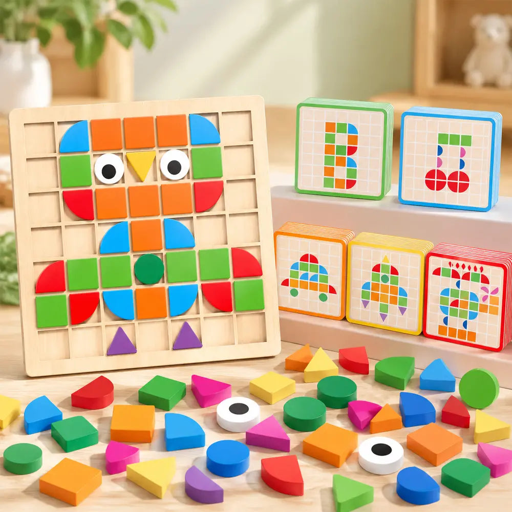 🧩 Drevené puzzle pre deti, 3D vzdelávacia hračka so 120 dielikmi a kartičkami s predlohami – učebná pomôcka, ktorá rozvíja logické myslenie a rozpoznávanie geometrických tvarov 🎨