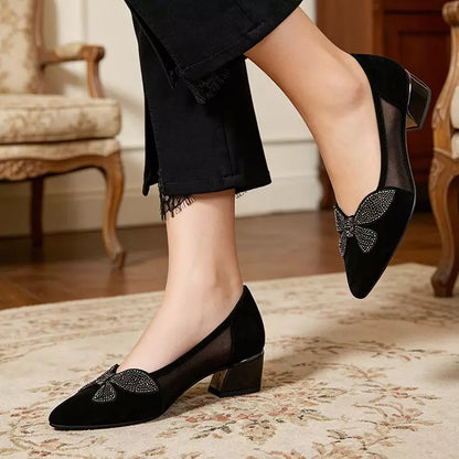 🔥【Zniżka ograniczona czasowo】【35-41】🔥Eleganckie buty z siateczką i kryształkami: stabilny obcas, który pomaga walczyć ze zmęczeniem