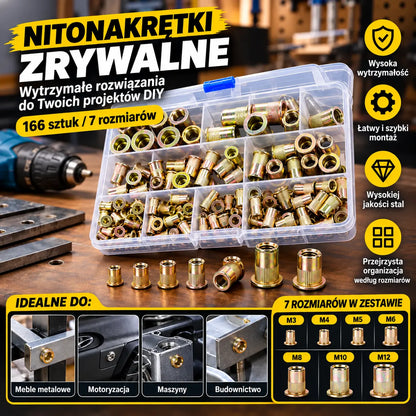【166 elementów】🏆Ostatni dzień tej specjalnej oferty – zaoszczędź 49%!🛠️Zestaw narzędzi do nitonakrętek, zawiera nitonakrętki w rozmiarach M3, M4, M5, M6 oraz M8