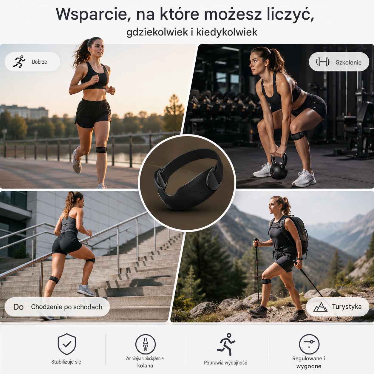 4 pary za jedyne 99 zł 🏃‍♀️ Sportowe stabilizatory kolan 👉 Kolana potrzebują czasu na regenerację, a ten sprzęt zapewnia niezbędne wsparcie.