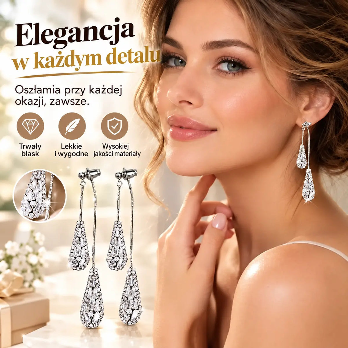 📢📢50% taniej!! ⏰Damskie kolczyki z chwostami i cyrkoniami w kształcie łezki (uniwersalny wzór)✨Eleganckie, pozłacane kolczyki wiszące