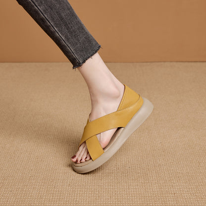 💕【35-42】Sandalias de verano 2025 informales, cómodas y suaves de piel auténtica para mujer, zapatos planos de playa