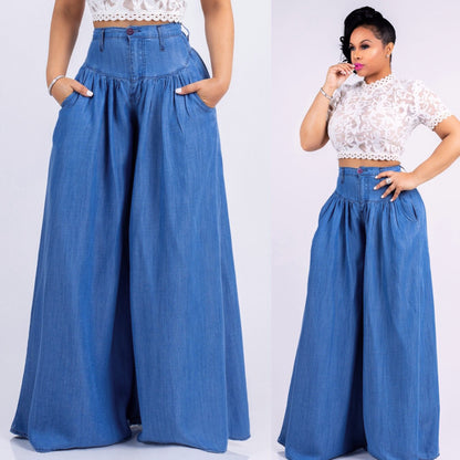 💥 Промоция 💥👖 [S-5XL] Широки дънки с джобове, едноцветни, широка кройка