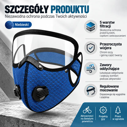 🔥 【OFERTA LIMITOWANA: Kup 1, drugi otrzymasz gratis】 Wielofunkcyjna maska ochronna do sportu i pracy 🚴 | Odpinana szybka HD · Idealna do jazdy na rowerze, koszenia trawy i prac w zapyleniu · 4 kolory