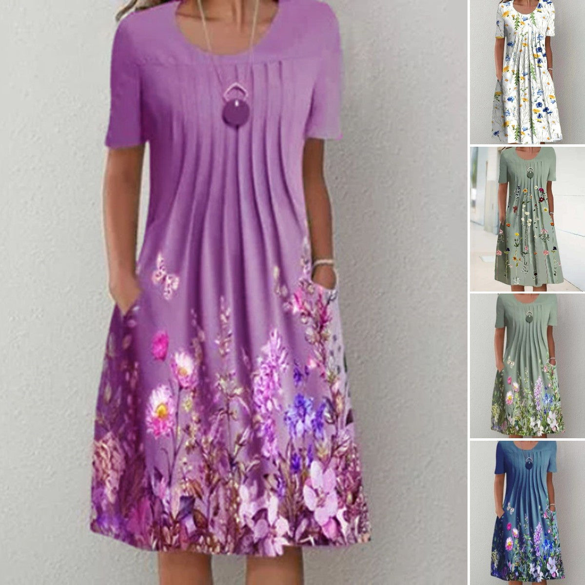 😍【Zniżka ograniczona czasowo】【S-3XL】🦋2026 Wiosna i Lato Nowa Moda Damska Sukienka Z Okrągłym Dekoltem Nadrukowana
