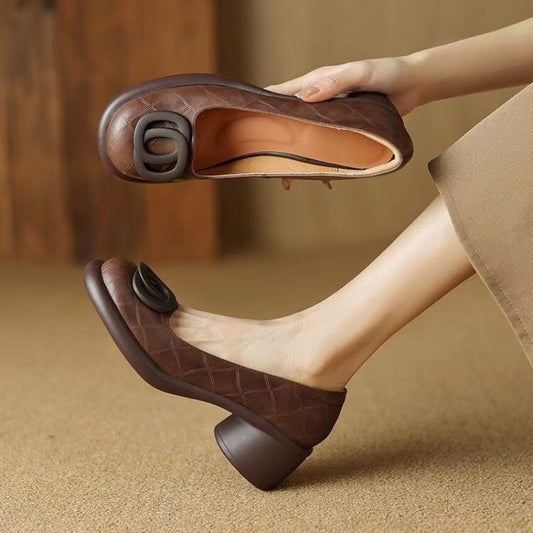 【🔥50% zniżki🔥】【35-40】👠2025 nowe 5CM uniwersalne modne miękkie podeszwy retro grube obcasy okrągłe palce