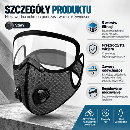 🔥 【OFERTA LIMITOWANA: Kup 1, drugi otrzymasz gratis】 Wielofunkcyjna maska ochronna do sportu i pracy 🚴 | Odpinana szybka HD · Idealna do jazdy na rowerze, koszenia trawy i prac w zapyleniu · 4 kolory