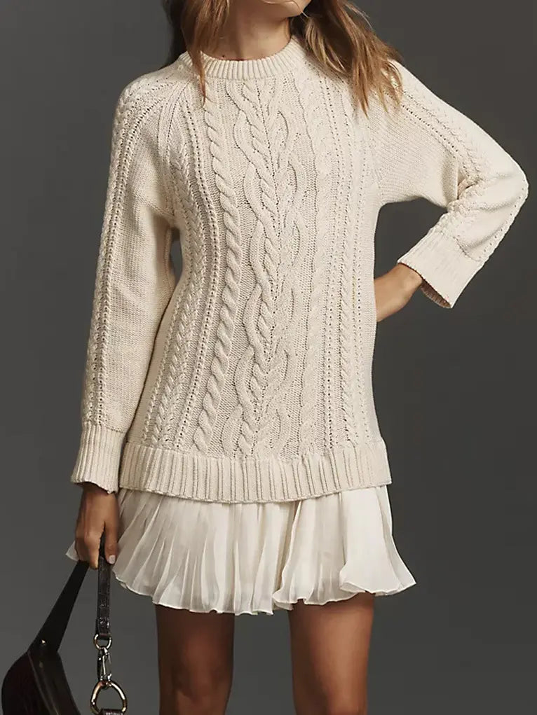 🧶 Elegantné pletené šaty s plisovaným lemom — pohodlný štýl na chladnejšie dni, dostupné vo veľkostiach S–3XL.