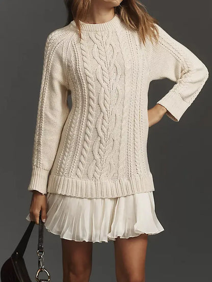 🧶 Elegantné pletené šaty s plisovaným lemom — pohodlný štýl na chladnejšie dni, dostupné vo veľkostiach S–3XL.