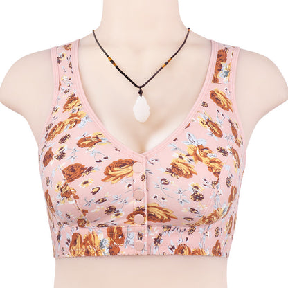 🎀【Kup jeden, drugi gratis】💎【L-5XL】Damski, miękki, bawełniany biustonosz typu kamizelka dla osób w średnim i starszym wieku, duży rozmiar, bez stalowego kółka, z nadrukowaną klamrą z przodu.