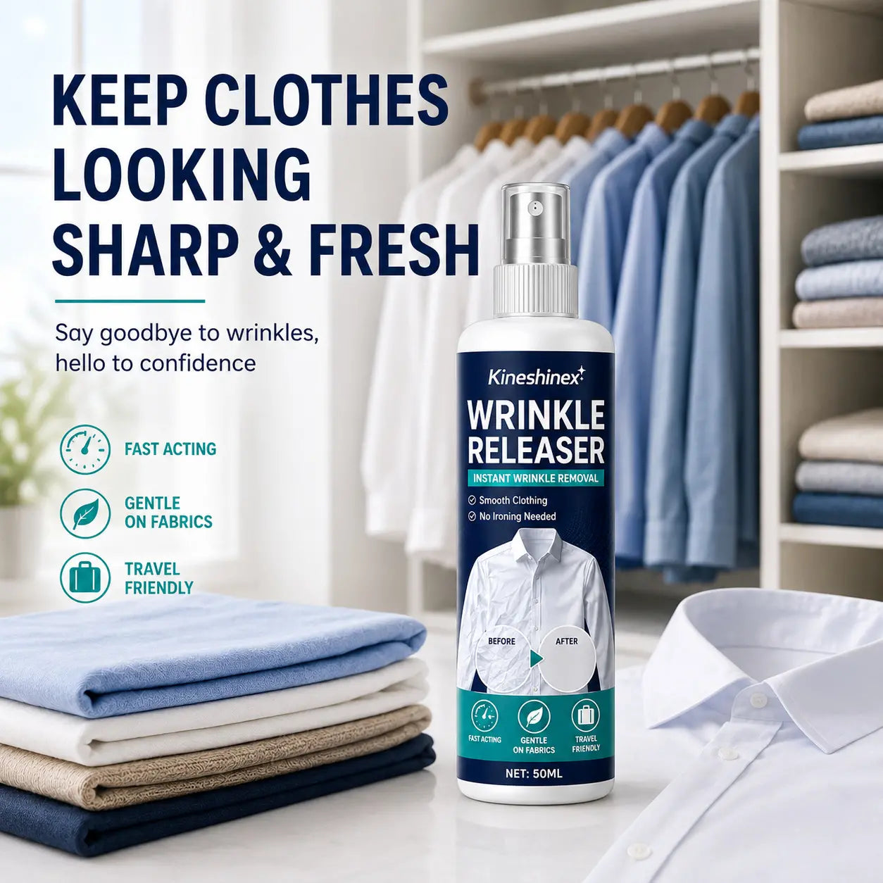 3 butelki za 109 zł👔✨ Spray do usuwania zagnieceń z ubrań – natychmiastowe wygładzenie bez żelazka, idealny w podróży, bez elektryzowania się i zapewniający świeżość ubrań.