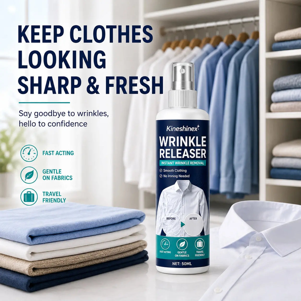 3 butelki za 109 zł👔✨ Spray do usuwania zagnieceń z ubrań – natychmiastowe wygładzenie bez żelazka, idealny w podróży, bez elektryzowania się i zapewniający świeżość ubrań.