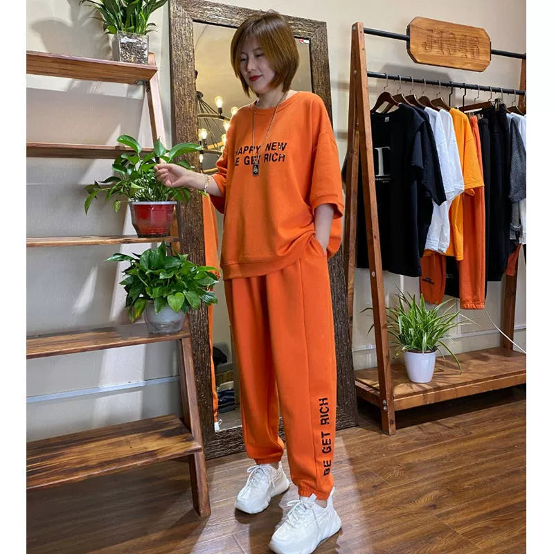 🌹【M-4XL】【Tops + Pantalones】Traje deportivo casual de manga corta para mujer