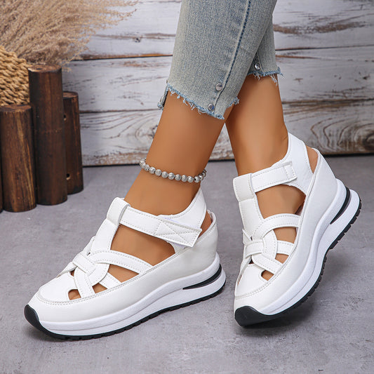 Venta caliente👡 [35-43] Sandalias de suela gruesa informales con velcro romano y tacón de cuña estilo europeo y americano de verano 2025