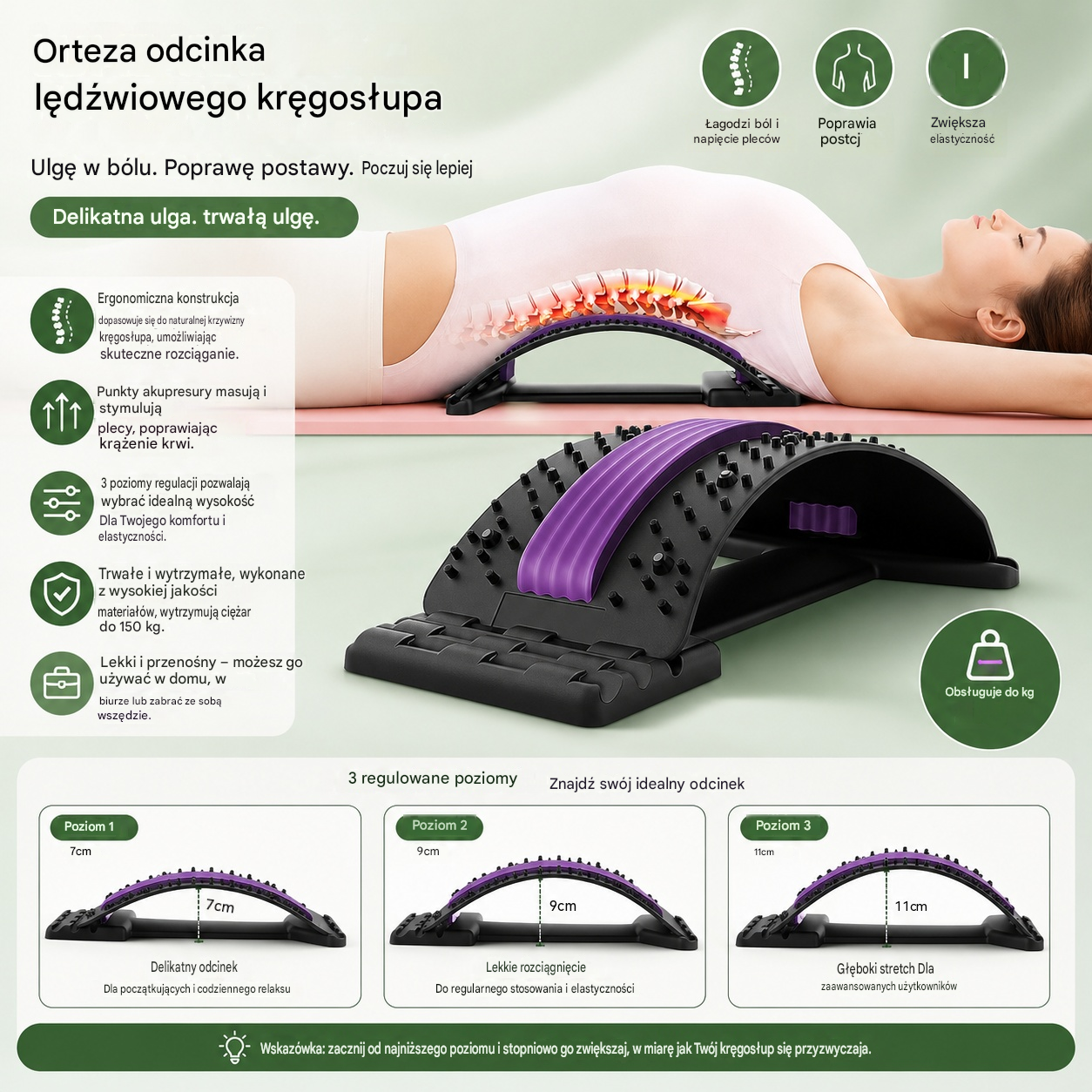 Relief 3 w 1 Magnetyczna terapia akupunkturowa, akupresura i trakcja, masaż akupunkturowy, miernik ciśnienia lędźwiowego