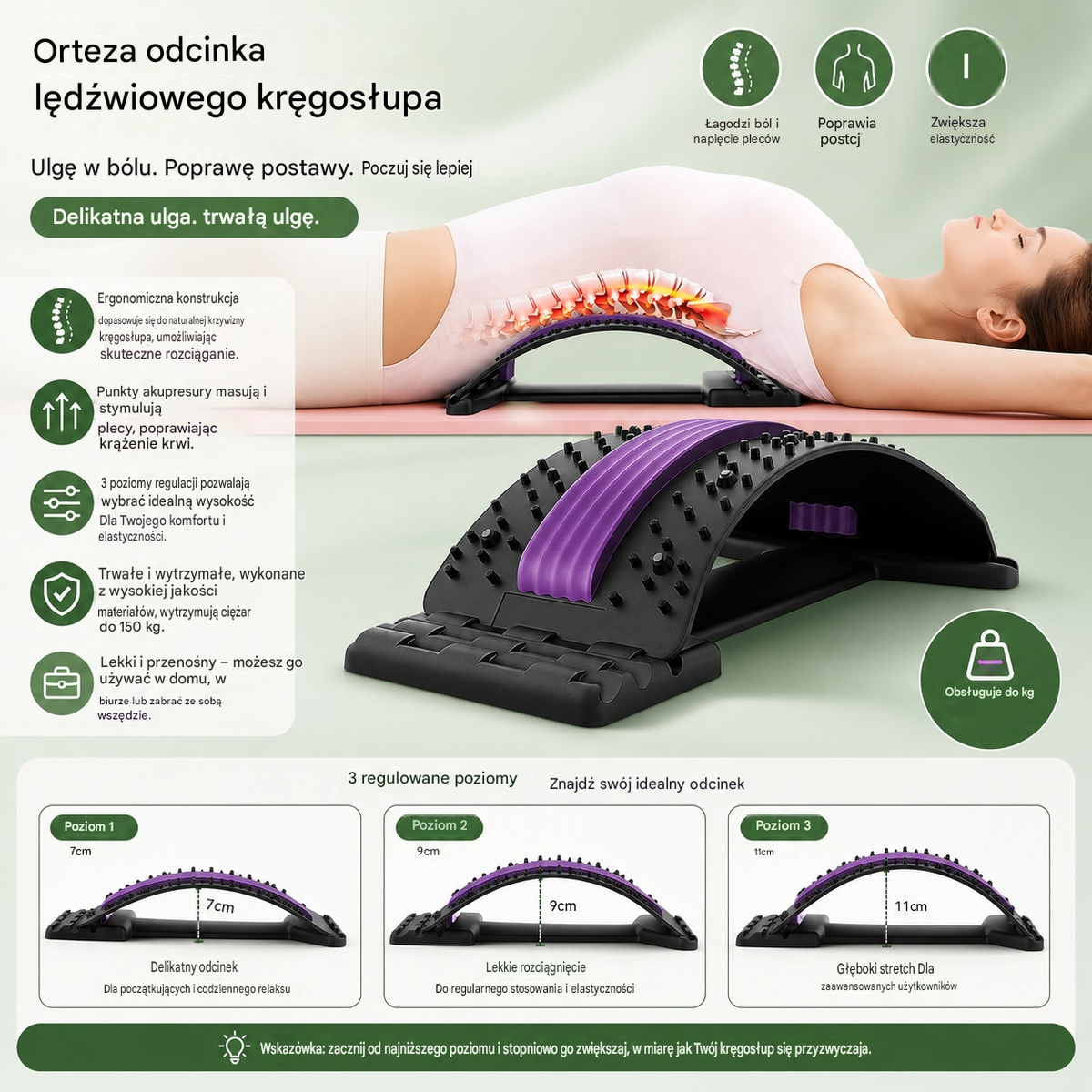 Relief 3 w 1 Magnetyczna terapia akupunkturowa, akupresura i trakcja, masaż akupunkturowy, miernik ciśnienia lędźwiowego