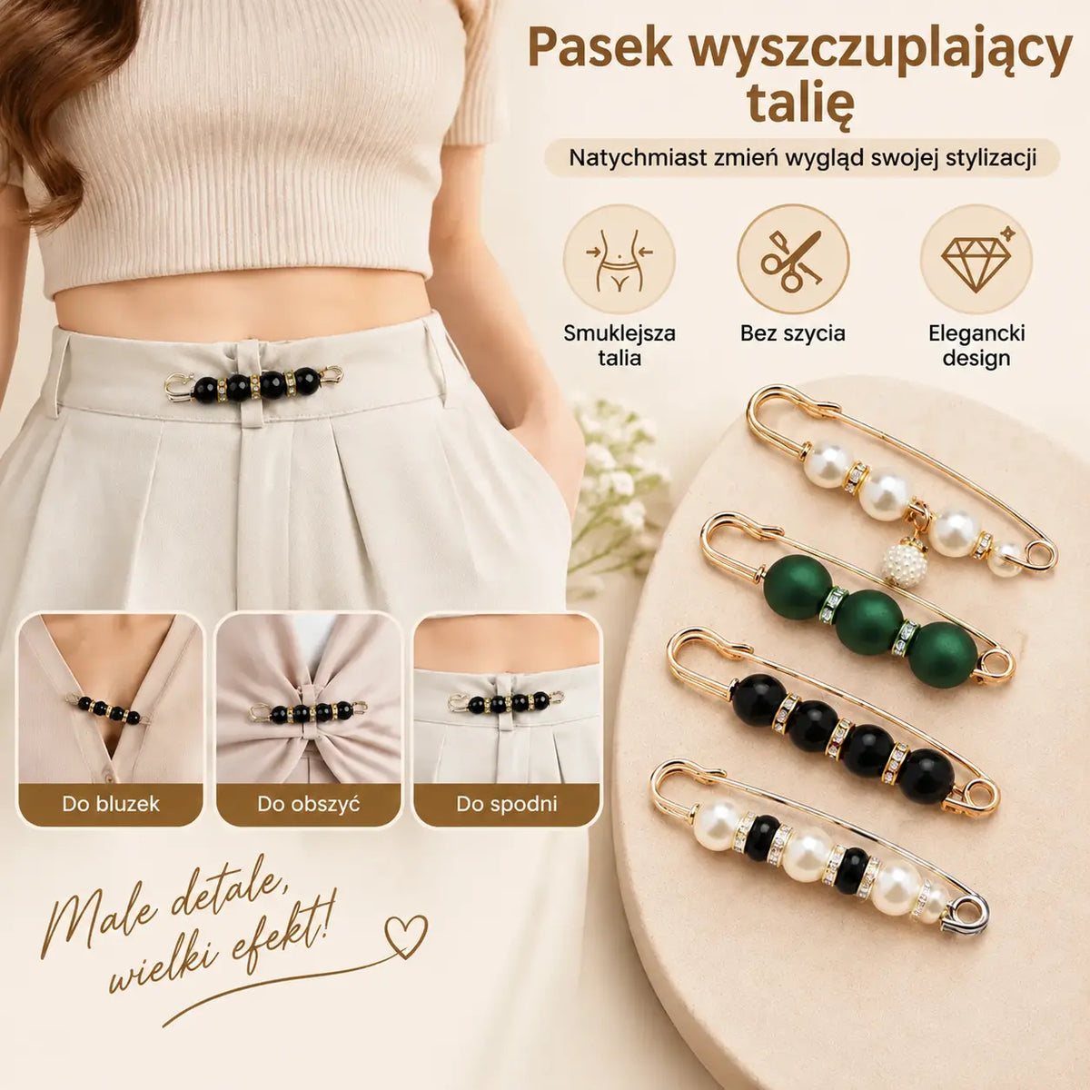 ✨ Eleganckie perłowe klipsy do regulacji talii i dekoltu (zestaw 12 sztuk: 6 wzorów × 2 sztuki) 👗 | 💎 Bez szycia · Eleganckie i praktyczne